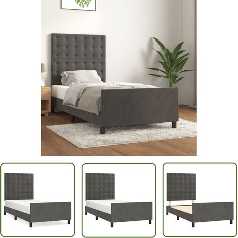 The Living Store Cadre de lit sans matelas gris foncé 90x200 cm velours - Cadre De Lit - Lit Double - Lit Avec Têted'appui - Literie - Meubles De Chambre (1/5)