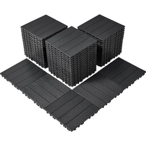 Dalles de Terrasse Emboîtables Lot de 54 Dalles Sol Plastique PP 30x30 cm Imperméables Gris Foncé (1/5)