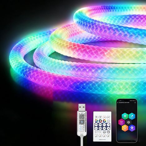 JSSEVN - m LED-Neonstreifen, 5 V USB, 360° drehbarer RGB+IC-LED-Streifen Flexibel, IP67 wasserdicht, mit Musiksynchronisation, Timer und Fernbedienung per App (1/5)