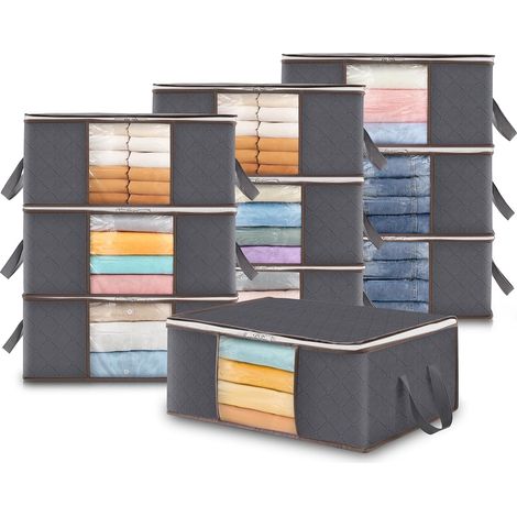 Lot de 10 sacs de rangement 35L, pliables, avec fenêtre transparente, gris. (1/5)
