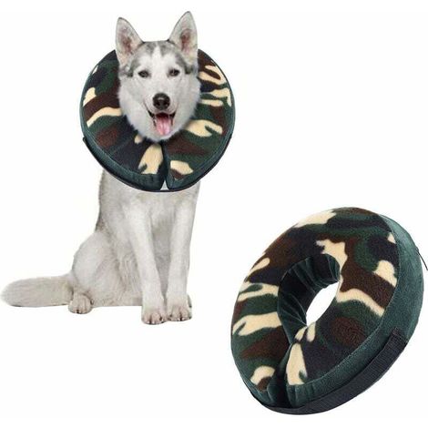 Collerette souple pour chiens de grande taille, moyenne et petite taille, pour après une chirurgie, collerette gonflable pour chat avec boucle réglable, camouflage, L (1/5)