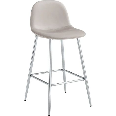 Lot 2 Tabourets de Bar Scandinave Velours Taupe Pieds Chrome