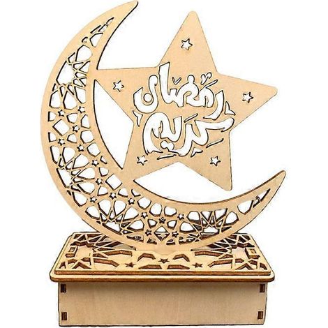 Handgefertigte LED-Kerze aus Holz für Eid Mubarak und Ramadan, Mond- und Sternenlichtdekoration für Zuhause, Tisch, Schlafzimmer, handgefertigte islamische Kunst, dekorativer Holzanhänger.