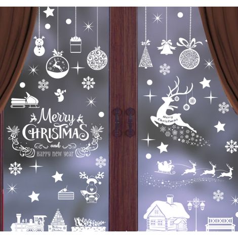 Noël Autocollants Fenetre Décoration, Grand Sapin de Noël Stickers Fenêtre Flocon de Neige Renne Décorations de Fenêtre Noël Autocollants Double Face Autocollants de Porte Fenêtre Amovibles (1/4)