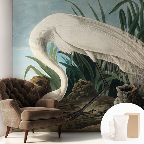 Papier peint intissé pour salon chambre à coucher peint imprimé Installation facile - Colle incluse gratuite Héron majestueux 250x250 cm (1/5)