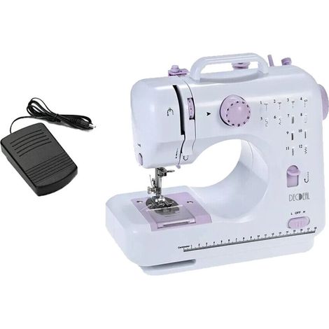 Machine à coudre portable multifonctionnelle à 12 points. Mini machine à coudre électrique idéale pour débutants, enfants et familles, avec pédale à deux vitesses (DE). (1/5)
