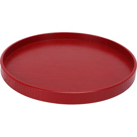 Plateau rond en bois rouge de qualité alimentaire pour fruits et couverts, 27 cm, idéal pour la cuisine, la maison et les restaurants. (1/5)