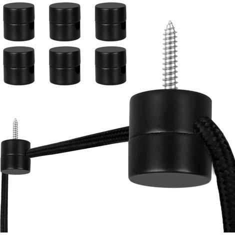 Supports de câbles d'alimentation en métal pour fixer les câbles de suspensions, les câbles textiles, etc. - Lot de 6, noirs (1/5)