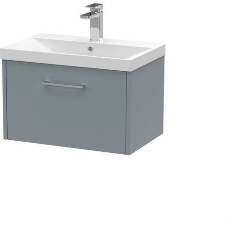 Winshill Contemporary 1 Drawer Wall Hung Vanity Unit with Thin Edge Basin, Grey, 600mm (1/4)