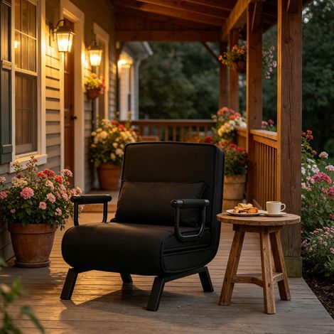 Fauteuil convertible 65x76x78 cm en tissu noir, 3 en 1 gain de place pour salon FloraGrace (1/5)