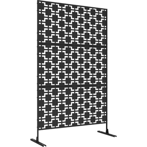 Paravent Extérieur en Métal avec Motif Géométrique Ajouré, Paravent Décoratif pour Jardin/Terrasse, Couleur Noir, Dimensions 122 x 45 x 198 cm (1/5)