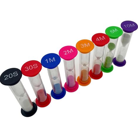 Clessidra antiurto per la routine quotidiana, set di 8 clessidre in plastica, gestione del tempo senza schermo per spazzolino da denti, cucina e ufficio, da 20 secondi a 10 minuti (1/5)