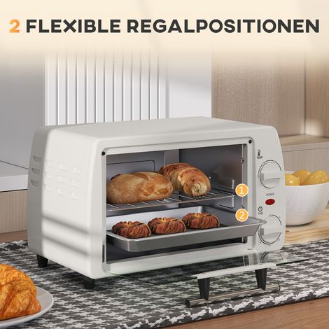Mini-four grille-pain, 1 plaque de cuisson, 1 grille, capacité 10 L, minuteur, 36,5 x 26 x 22 cm, blanc crème (1/5)