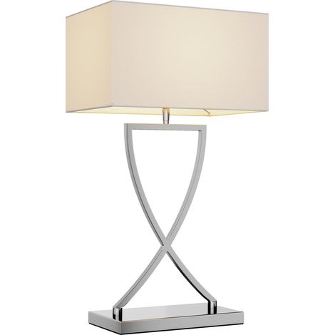 [GEBRAUCHT] B-Ware Lucande Tischleuchte Evaine LED Lampe Tischlampe chrom weiß 66cm 35x20cm (1/2)