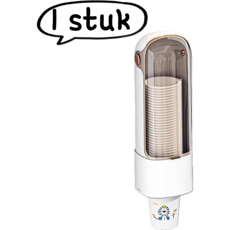 Prodotto - Dispenser per bicchieri - Porta bicchieri di carta a parete antipolvere - Conservazione dei bicchieri senza foratura - Progettato per un singolo bicchiere - Bianco (1/5)