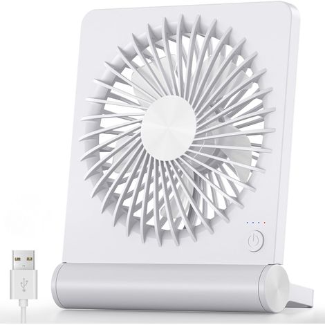 Ventilador de mesa, pequeño ventilador USB, flujo de aire potente y silencioso, 3 velocidades ajustables, blanco. (1/5)