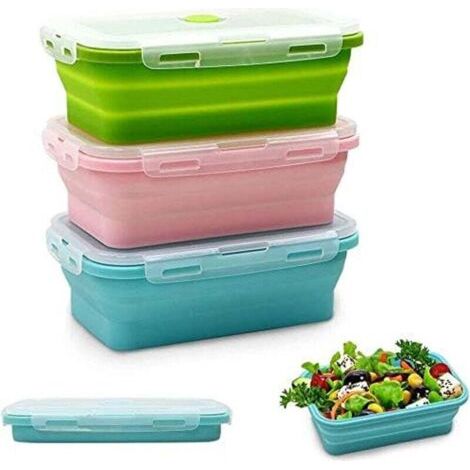Silikon-Lunchbox, 3er-Pack, 1200 ml, faltbarer Ständer, zusammenklappbare Silikon-Lebensmittelbehälter, mehrfarbige Silikon-Lebensmittelbehälter (1/4)