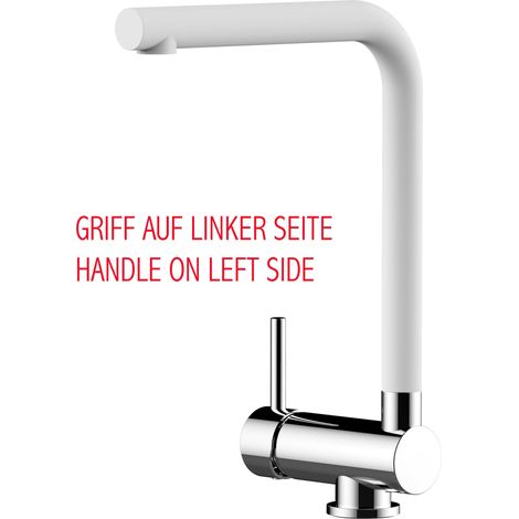 Unterfenster Wasserhahn Vorfenster Umklappbar 6 CM Verchromt Kuechenarmatur mit 360 schwenkbarem Weiss quartz L Auslauf - LINKER HEBEL