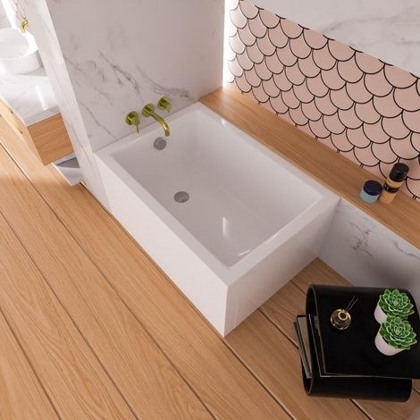 ECOLAM Badewanne Marella 100x70 cm + Schürze raumsparend kleine moderne Wanne Rechteck Top QUALITÄT Acrylwanne I Komplett Set Ablauf Füße Silikon Design
