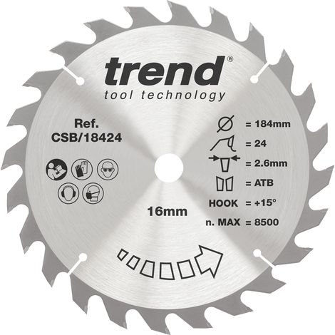 Lame scie circulaire bois 184 mm, 24 dents TCT, alésage 30 mm +15° (1/5)