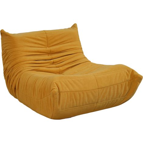DERRY - Fauteuil compressé en velours moutarde