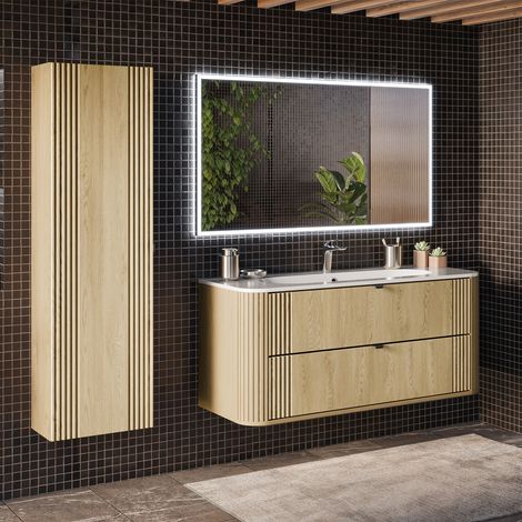 Set di mobili da bagno con lavabo Mila rovere chiaro 120cm