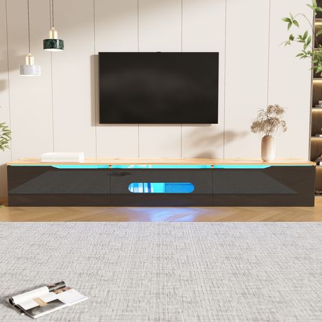Meuble TV, 180 cm, finition brillante, avec éclairage LED 16 couleurs, pouvant être fixé au mur