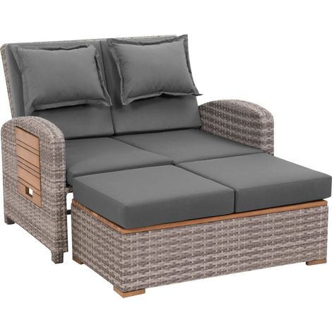 Salon en rotin, canapé de Jardin avec Fonction lit, Pouf Inclus Gris/Couleur Bois (1/5)
