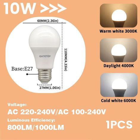 Lampes de croissance pour plantes (1 ampoule, lumière du jour 4000K, AC220-240V) Ampoule LED E27 10W équivalente à une ampoule à incandescence de 100W, ultra-lumineuse pour le salon (1/5)