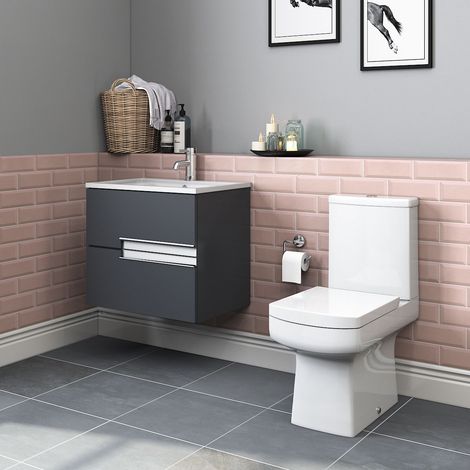Bathroom White Toilet & Grey Vanity Unit Cloakroom Suite (1/5)