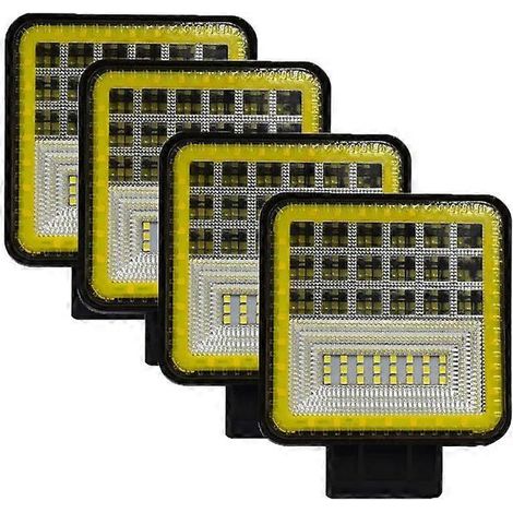 Barre lumineuse LED Nlpearl pour travail tout-terrain 4x4, compatible Jeep, camion, tracteur, bateau, SUV, quad, antibrouillard, 12 V/24 V, 4 pièces, 126 W, jaune (1/5)
