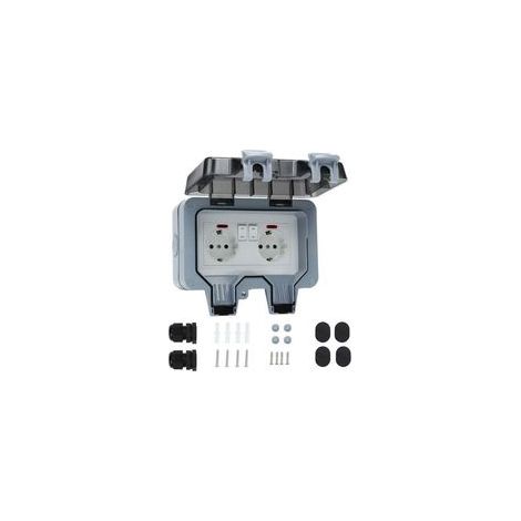 Prise Étanche Double Prise Electrique Extérieure IP66 Étanche Prise Murale 16A IP66 avec interrupteur apparent- 1 pcs (1/4)