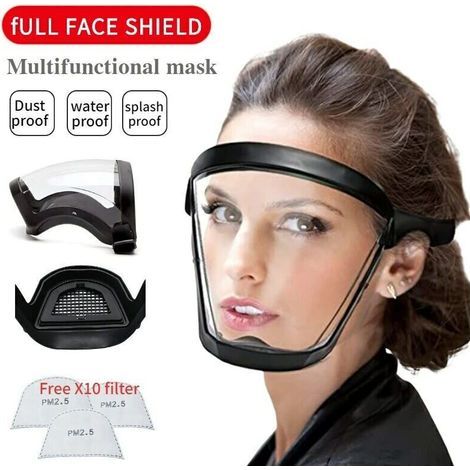 2pcs Masque facial transparent Bouclier intégral Lunettes de sécurité Masque de protection des yeux Coupe-vent Anti-poussière Casque intégral anti-éclaboussures (1/5)