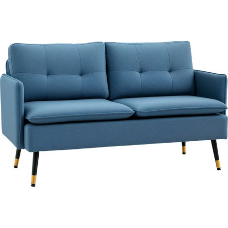 Modern Two Seater Sofa, Button Tufted Loveseat with Cushions and Steel Legs for Living Room, Guest Room, Dark Blue