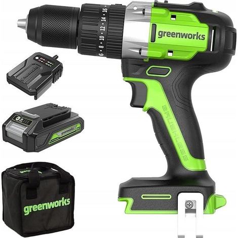 Greenworks GD24DD60K2 Akku-Bohrschrauber 24V grau grün schwarz