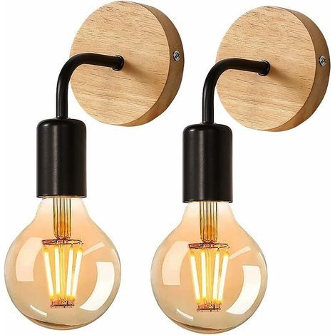 2 Pack Applique Murale Interieur Industrielle, Appliques Murale Bois, Noir, Lampe Murale Métal Decoration Murale Rétro, pour Salon, Chambre à Coucher Ampoules Non comprises (1/5)