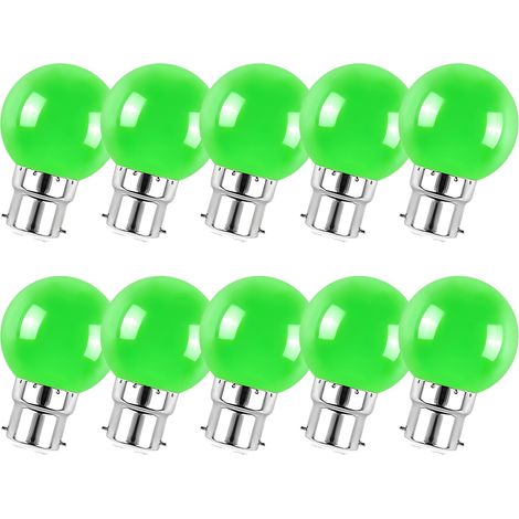 Lot de 10 ampoules LED couleur mini globe G45 B22 à baïonnette 3 W vert pour décoration maison bar et fête (1/5)