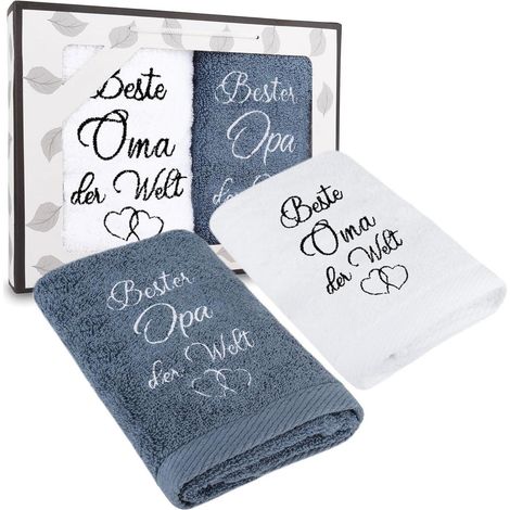 Oma Opa Handtuch Set 2 Stück 35 x 75 cm Geschenkbox Bestickte Geschenke (1/5)