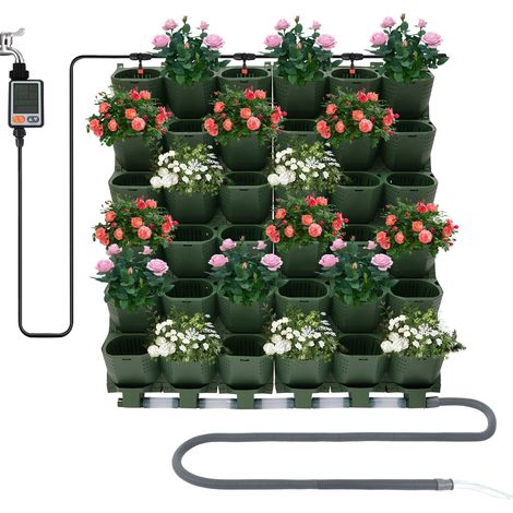 Pot de fleur de mur, Sacs de fleurs suspendus avec système d'irrigation automatique, 36 poches, empilables, mur vertical pour jardin, cour, balcon, extérieur - Décoration (1/5)