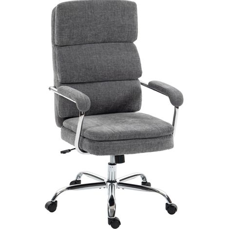 Chaise de bureau grise en tissu chenille avec accoudoirs rembourrés, réglable en hauteur et pivotante 360° (1/5)