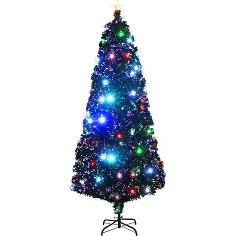 Arbre de Noël  Sapin de Noël pré-éclairé avec support et LED 210 cm fibre optique (1/5)