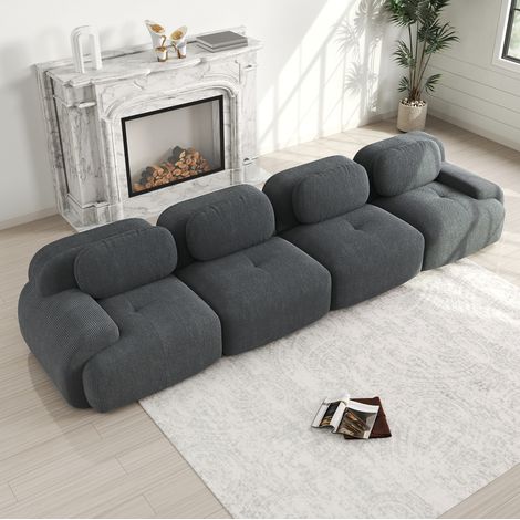 Divano modulare 388x103x70 cm in tessuto corduroy grigio, senza montaggio, per ufficio – MEUBLIV (1/5)