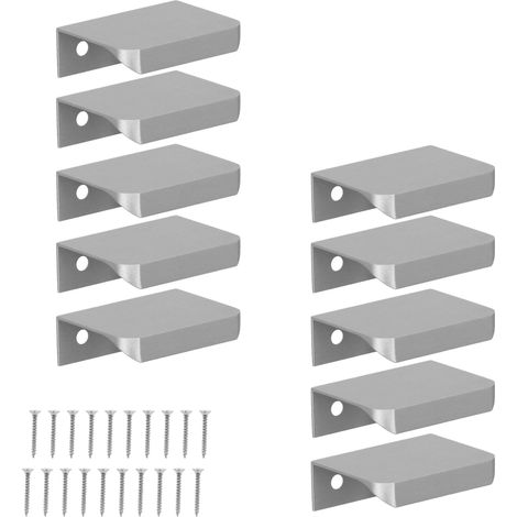 Poignées de meubles modernes à bord argenté mat, 32/52 mm, lot de 10 (1/5)