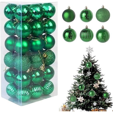 Set mit 36 Kunststoff-Weihnachtskugeln – matt und glänzend – 4 cm – bruchfest – Christbaumschmuck – Grün
