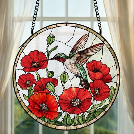 Vitrail colibri attrape-soleil 16 cm décoration fenêtre suspension élégante cadeau grand-mère (1/5)