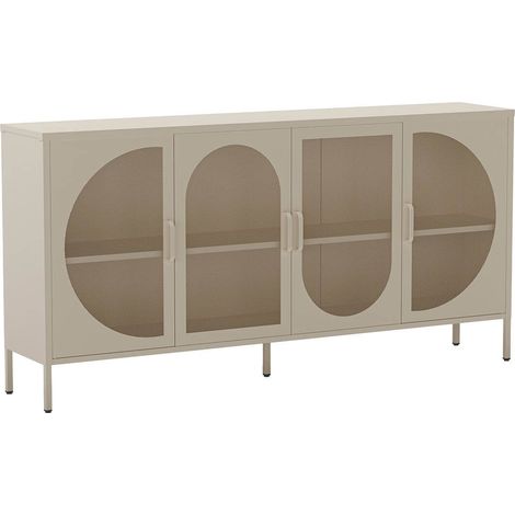 LIOVIA - Buffet 4 Portes Ajourées en Métal Crème