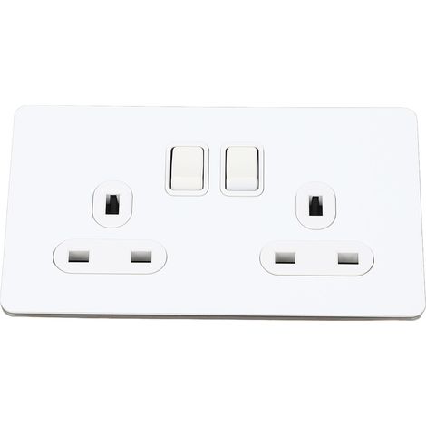 Prise murale encastrable 2 interrupteurs 2 postes 13A panneau acier inoxydable blanc (1/5)