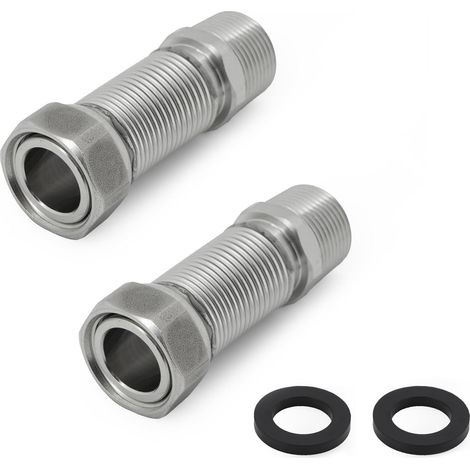 2 x 1 inch 26/34 Stainless Steel Flexible Corrugated Hose – Adjustable Length from 75 to 130 mm – Universal Stainless Steel Connection Hose (1/2)