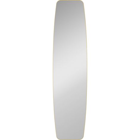 Grand miroir mural ovale 160 x 40 cm, miroir suspendu contemporain, cadre métal et bois, prêt à poser, teinte or (1/5)