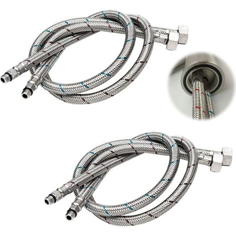 4 Pièces Tuyau de Raccordement Flexible Pour Robinet D'eau, Tuyau de Robinet Flexible Tressé en acier Inoxydable de 60 cm de Long, Tuyau Robinet Cuisine, Tuyau Pour évier de Salle de Bains (4 Pièces) (1/4)
